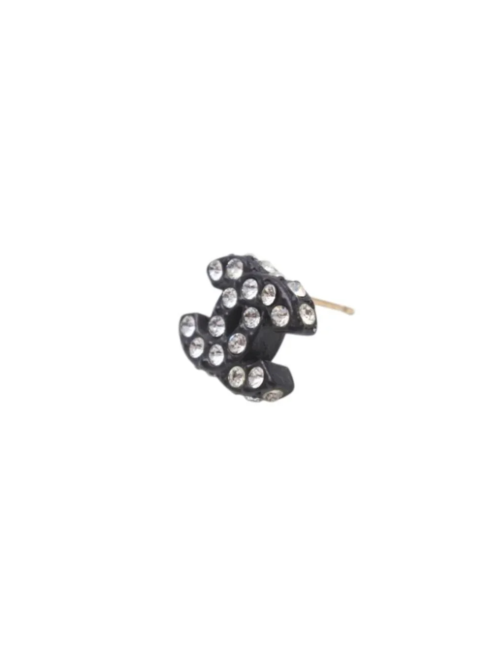Chanel CC Logo Earrings 02 Rhinestone Black